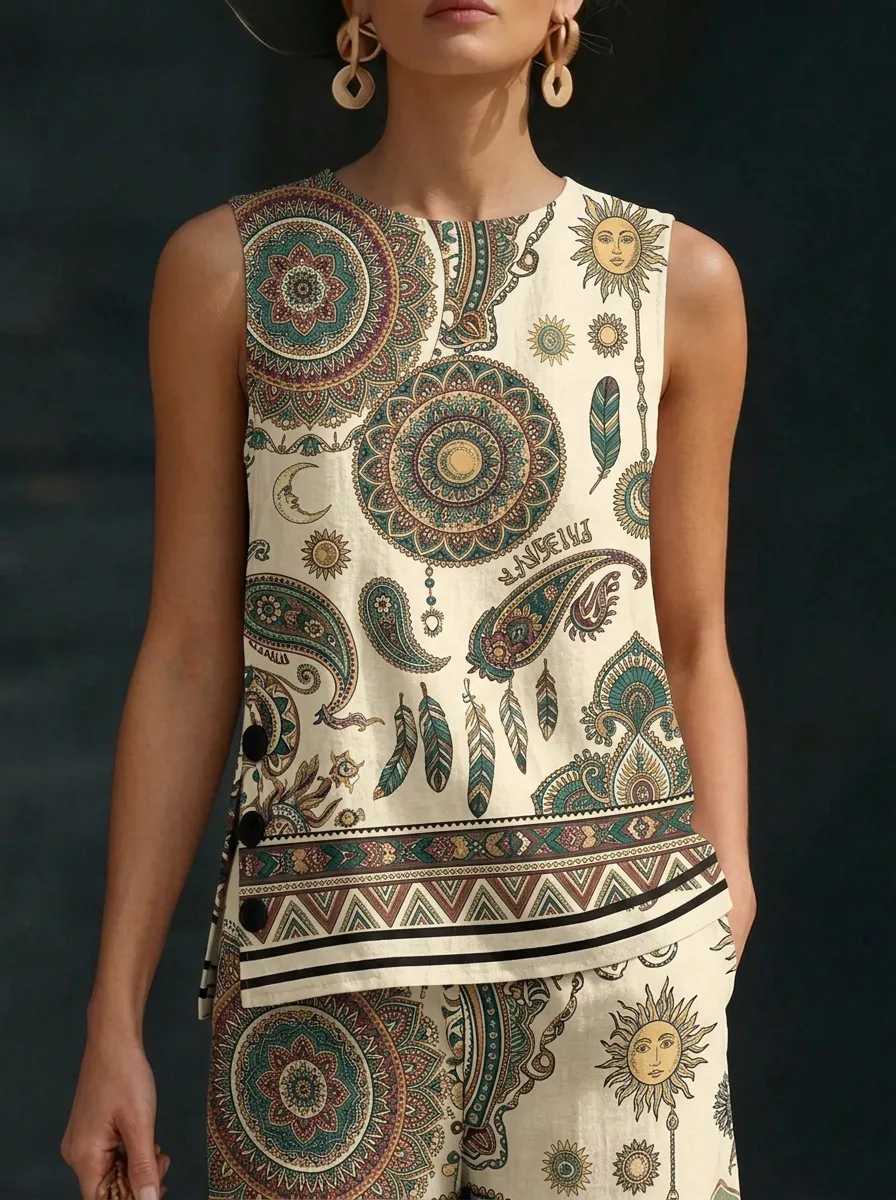 Women's Bohemian Mandala Paisley Printed Sleeveless Set