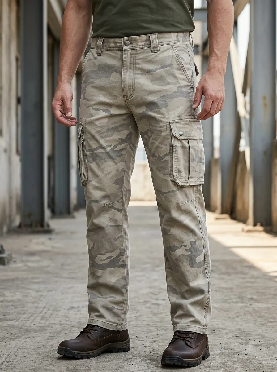 Men's Utility Urban Camo Flap Pocket Straight Leg Cargo Pants