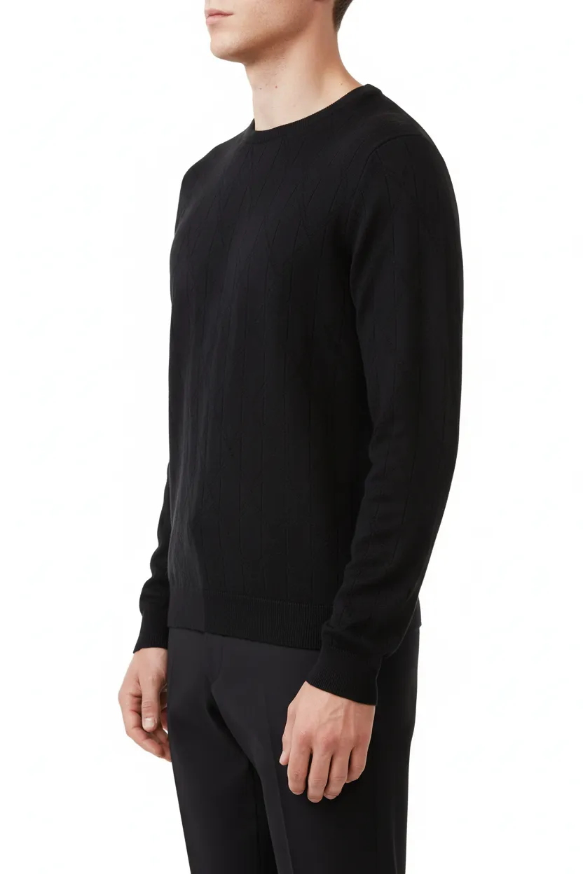 Classic Diamond Pattern Regular Fit Viscose Crew Neck Sweater
