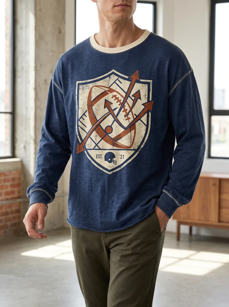 Men's American Football Lover Shield Graphic Printed Long Sleeve Top