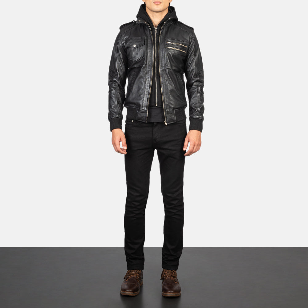Men's Bomber Hooded Leather Jacket
