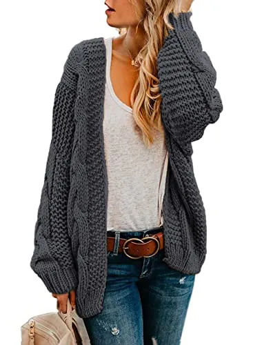 Womens Open Front Long Sleeve Chunky Knit Cardigan Sweaters Loose Outwear Coat