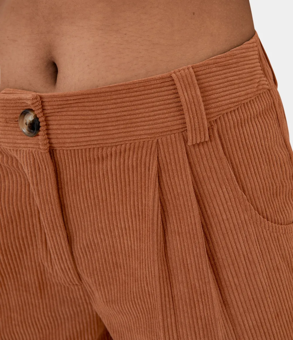Mid Rise Button Zipper Side Pocket Corduroy Casual Pants