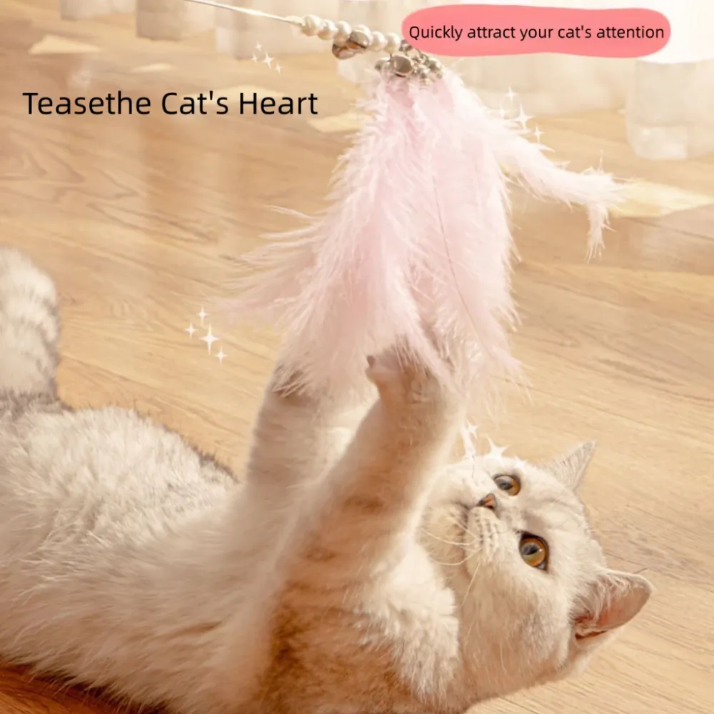 Pet Supplies Cat Toys Cat Teasing Stick Bell Fairy Stick Feather Bite-Resistant Cat Teasing Stick Mainan Kucing