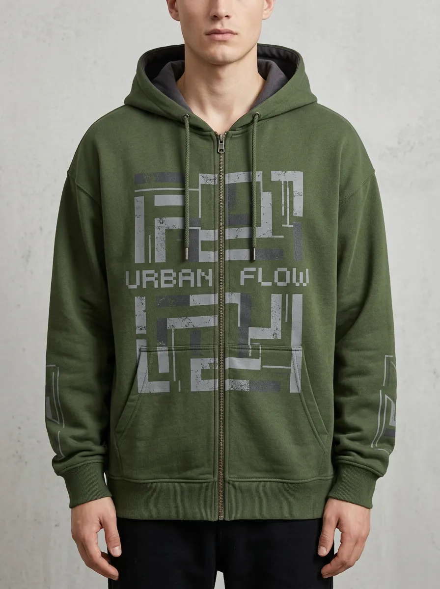 Zip-Up Geometric Men's Graphic Hoodie