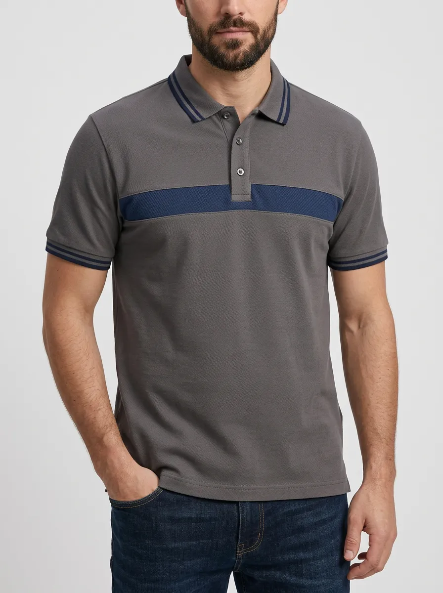 Men's Classic Everyday Colorblock Stripe Polo Shirt