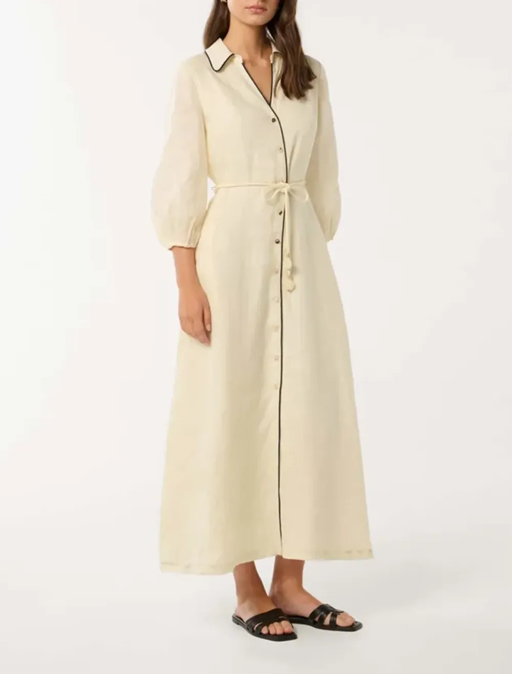 Contrast Linen Midi Dress