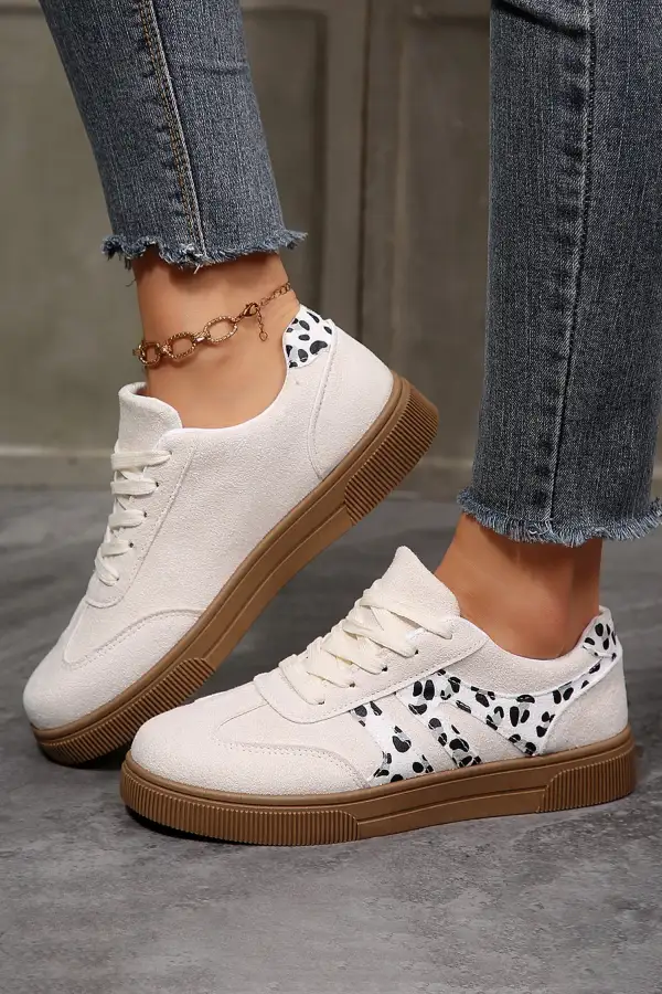 Leopard Faux Suede Colorblock Lace-Up Casual Sneakers