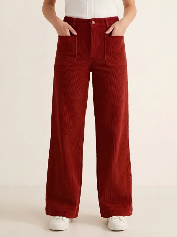 Women's Vintage Style Brown Wide Leg Corduroy Pants