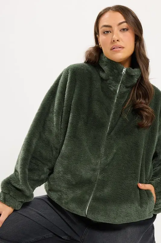 Khaki Green Funnel Neck Fleece