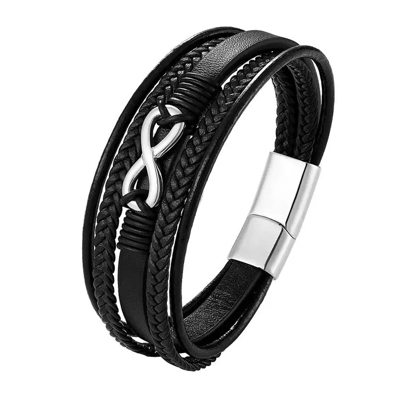 Infinitely Titanium Steel Multilayered Leather Bracelet