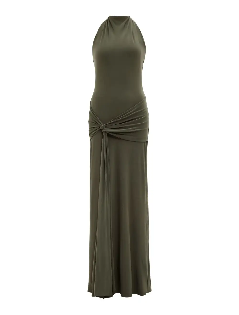 Olive Green Halter Neck Jersey Maxi Dress