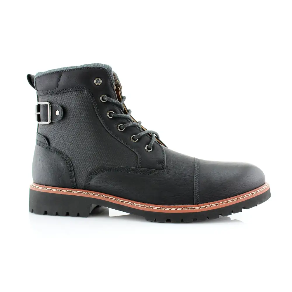 Faux-Leather Burnished Lace-Up Combat Boots