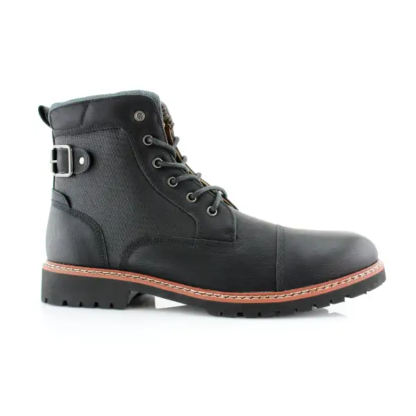 Faux-Leather Burnished Lace-Up Combat Boots