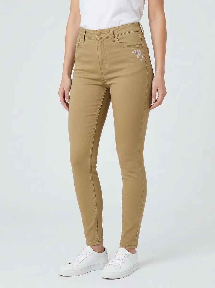 Women's Ridge Floral Small Flower Embroidered Printed Slim Jeans