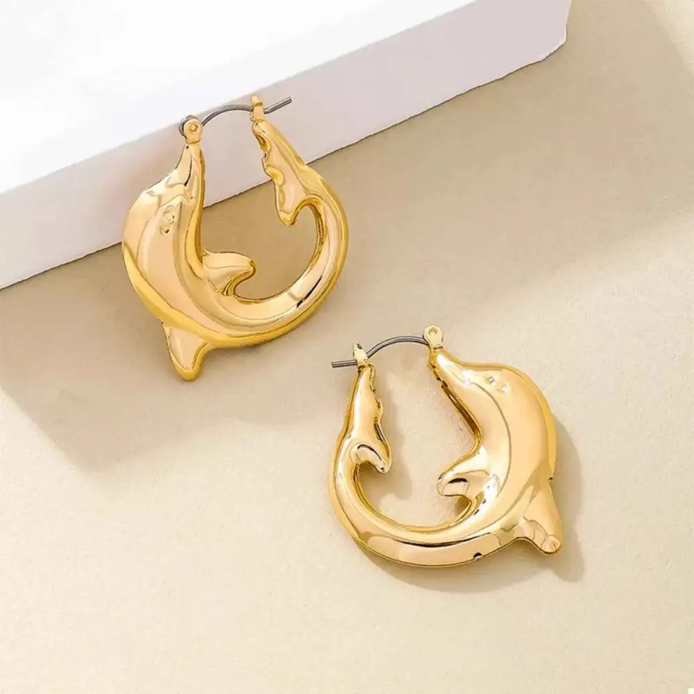 18K Gold Plated Dolphin Hoop Earrings