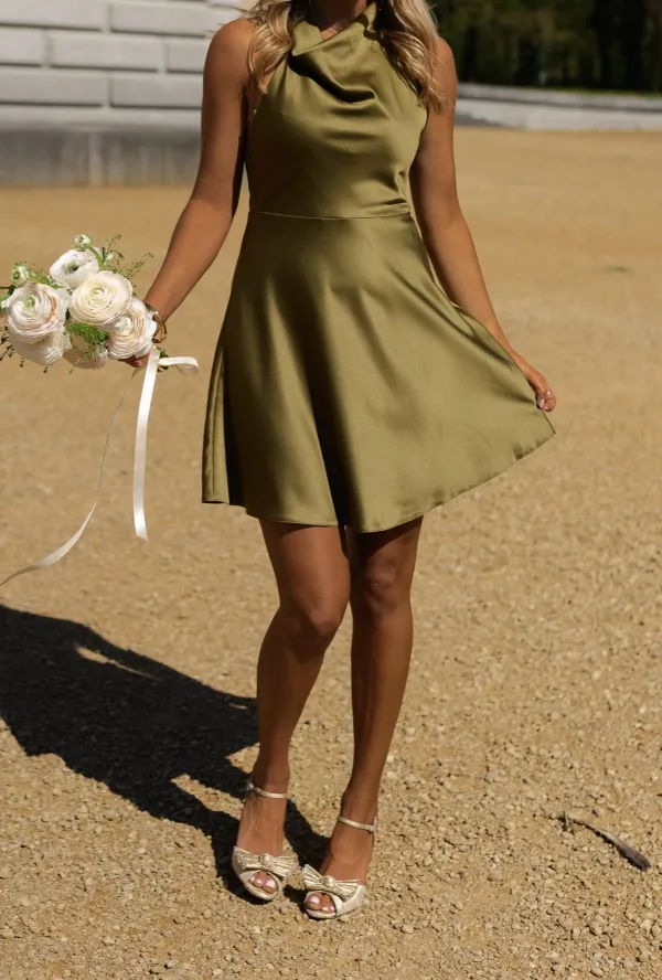 Satin Finish Open Back Mini Dress