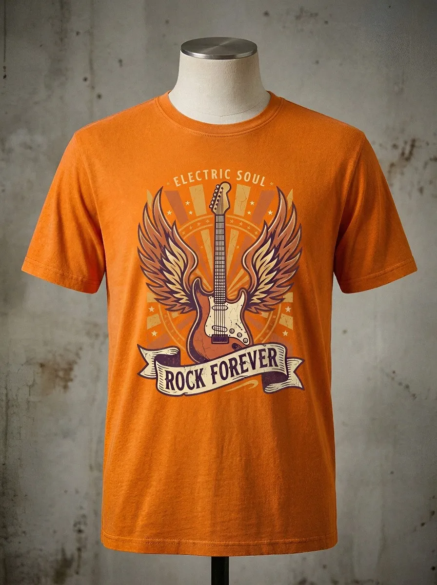 Unisex Rock Music Lover Winged Guitar Printed T-shirt