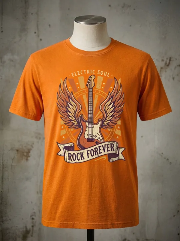 Unisex Rock Music Lover Winged Guitar Printed T-shirt