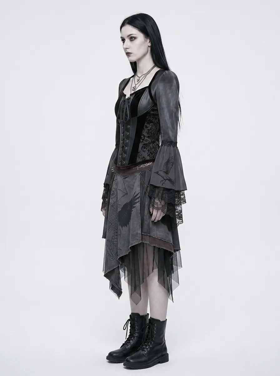 Women's Gothic Raven Skeleton Printed Corset Top