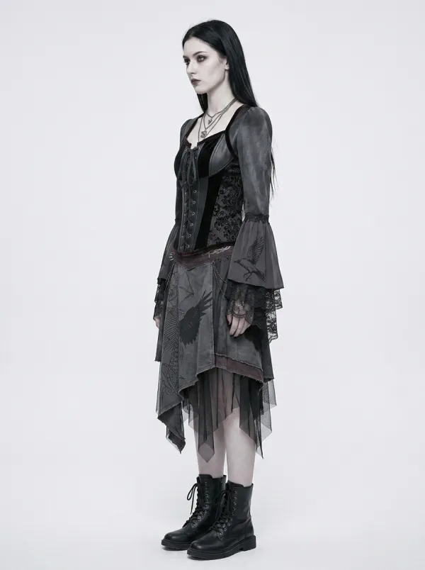 Women's Gothic Raven Skeleton Printed Corset Top