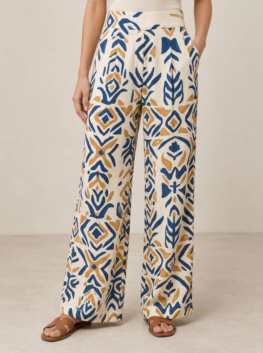 Women's Vacation Ready Geometric Printed Wide Leg Pants