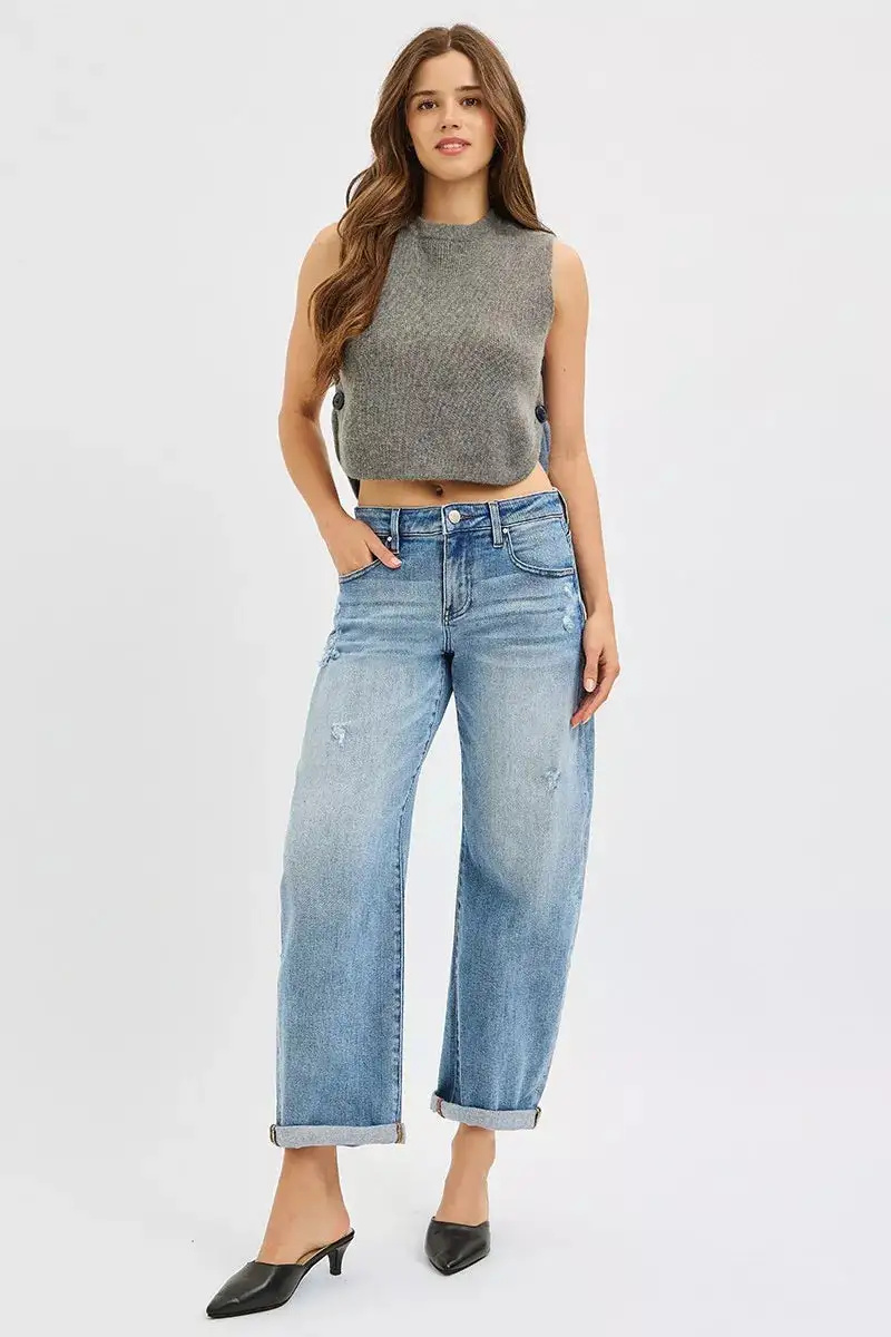 Smooth Barrel Leg Denim Jeans