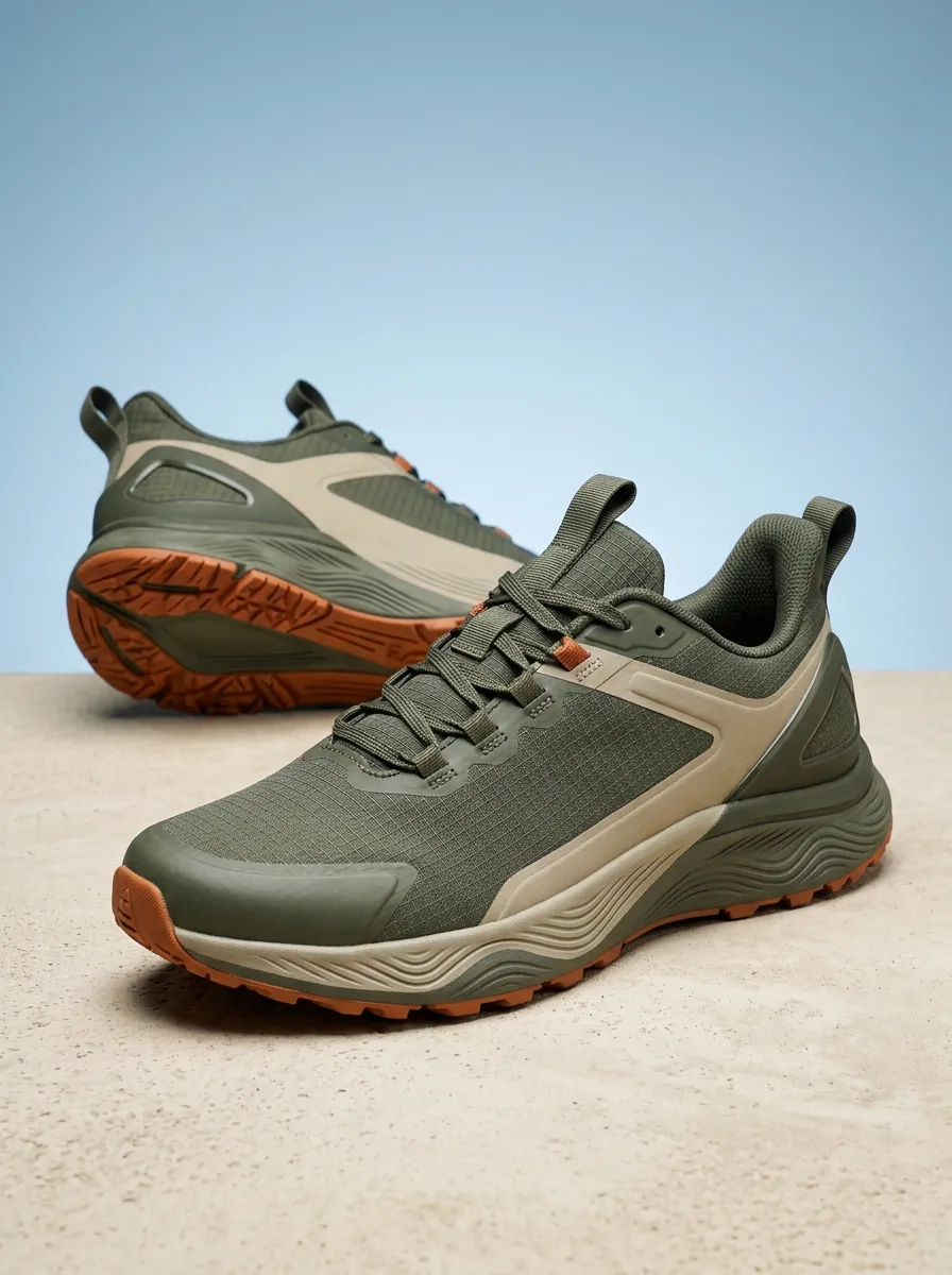 Men's Outdoor Hiking Olive Green Tan Printed Sneakers
