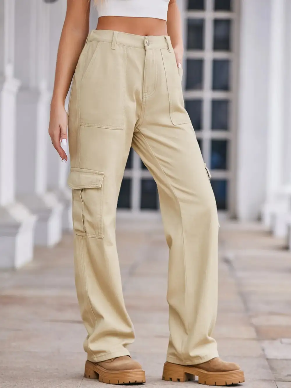 Utility High Waist Cargo Denim Jeans