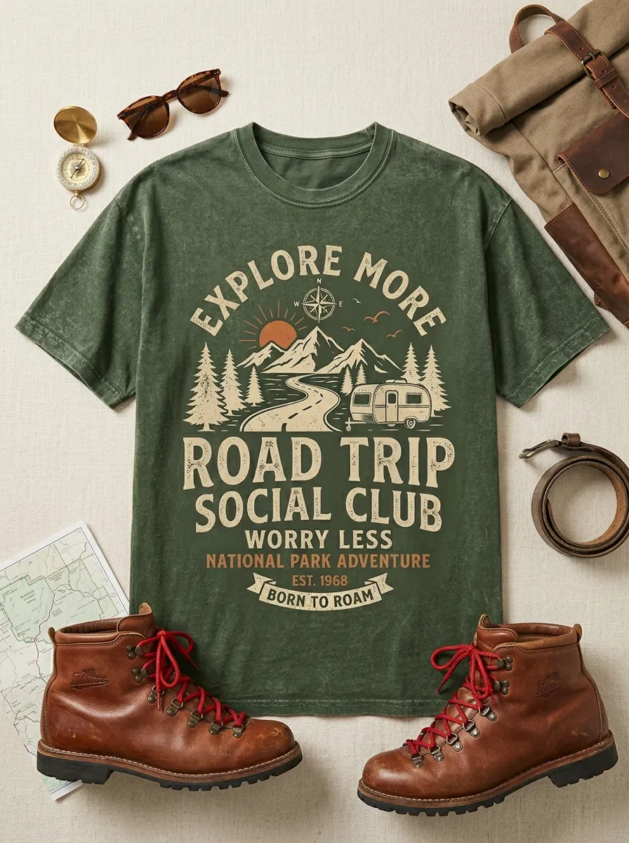 Unisex Road Trip Camping Lover Mountain Camper Printed T-shirt