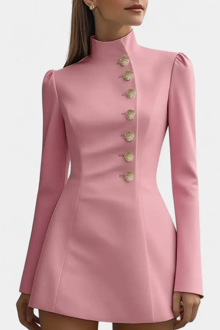 Blazer-Style High-Neck Mini Dress