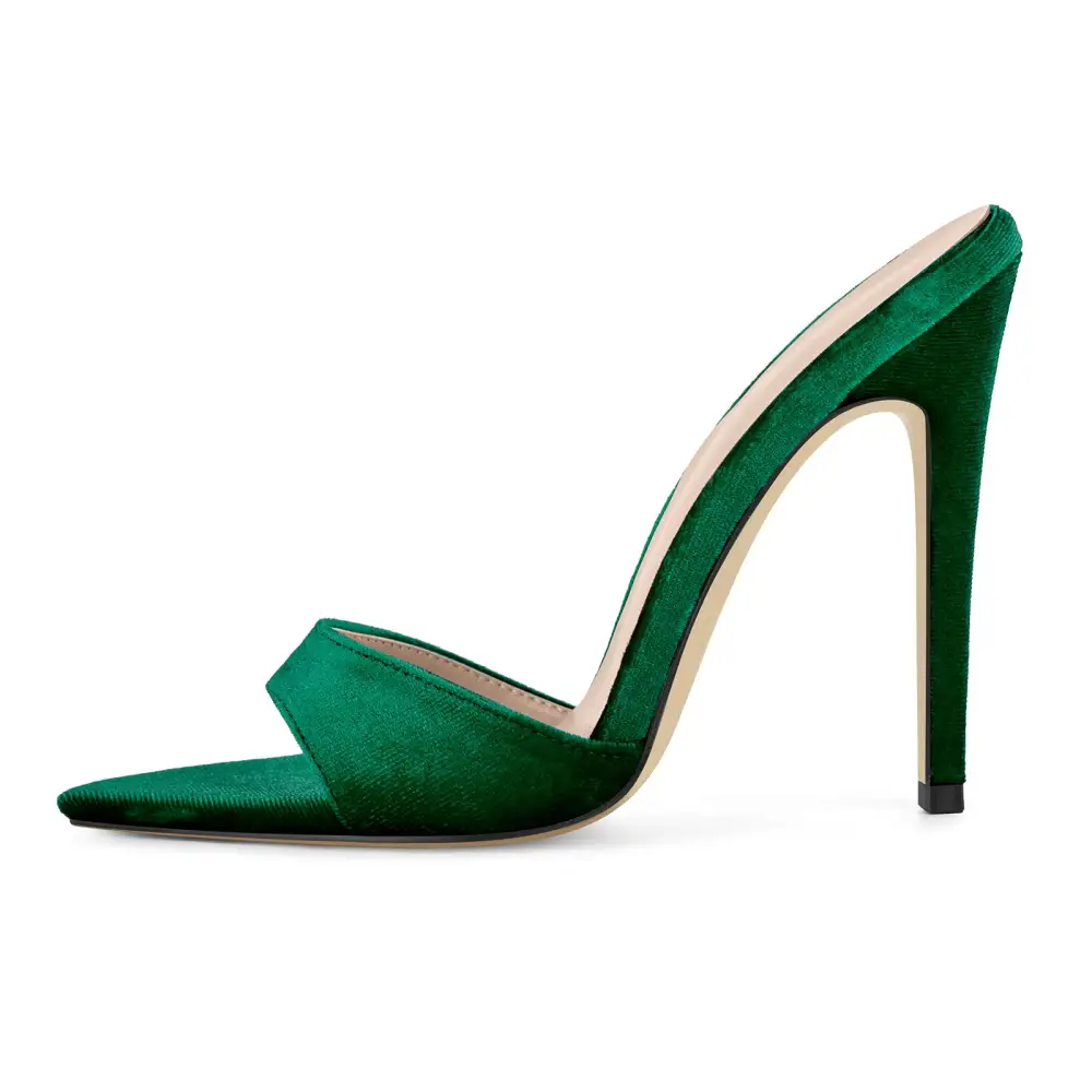 Velvet Pointed Toe Slip On Mule Sandals