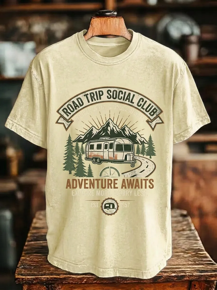 Unisex Road Trip Camper Mountain Printed T-shirt