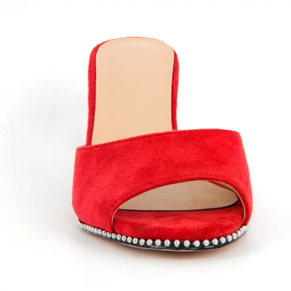 Round Toe Rivet Suede Stiletto Mule Sandals