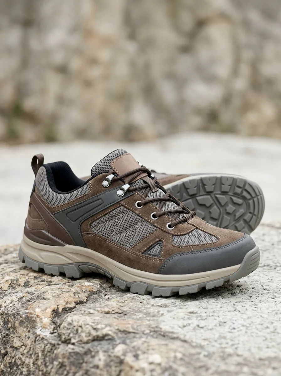 Men's Brown Suede Hiking Shoes with Mesh Panel