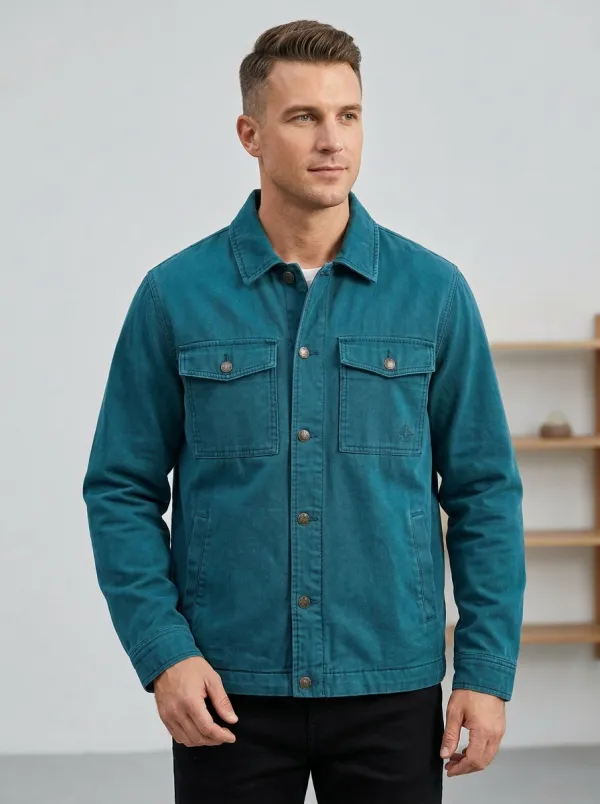 Men's Casual Minimalist Logo Embroidered Button-Up Jacket