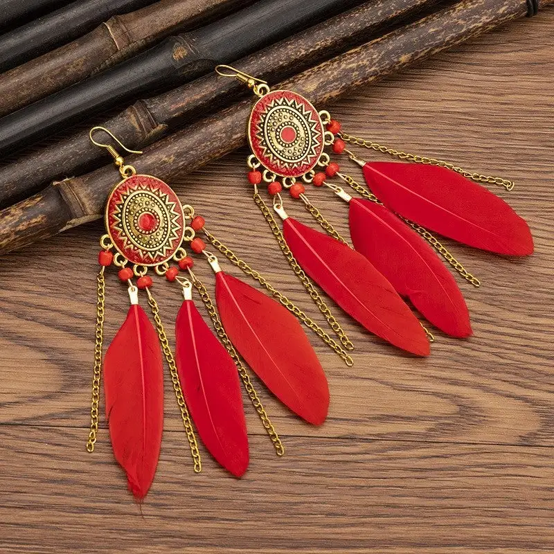 Minimal Feather Tassel Alloy Drop Earrings