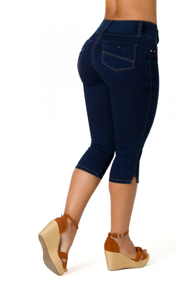 Double Button Mid Waist Capris Jeans