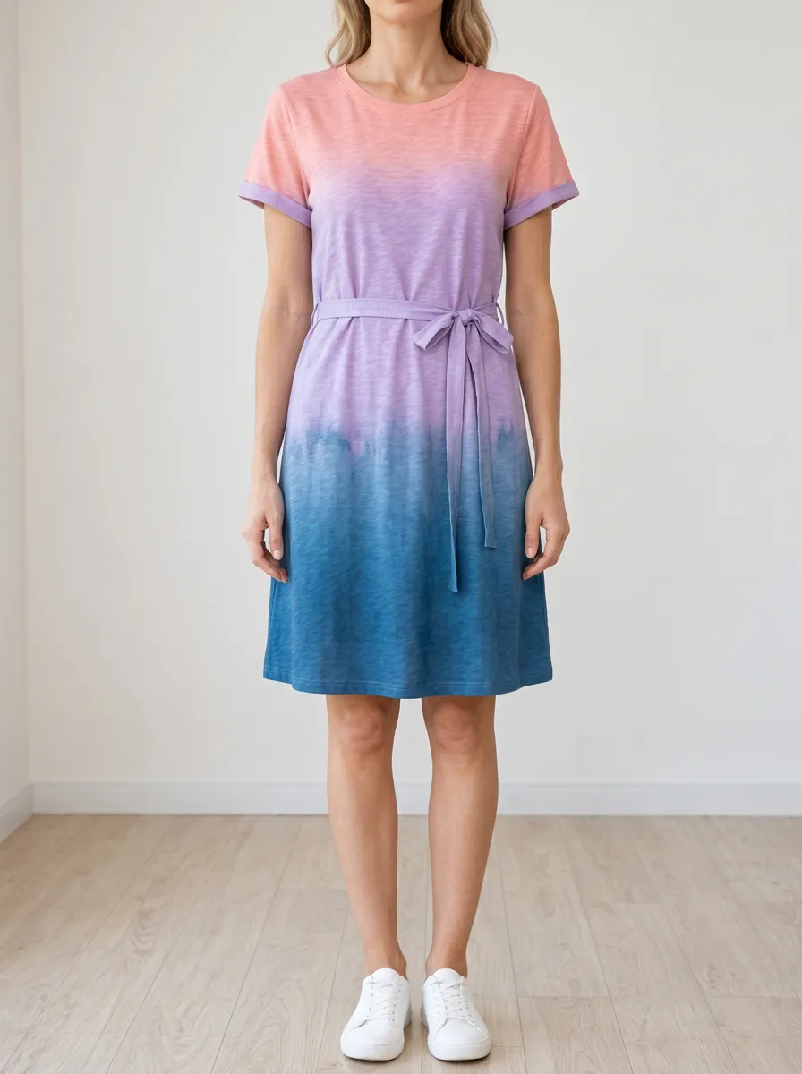 Women's Ombré Tie-Waist T-Shirt Dress