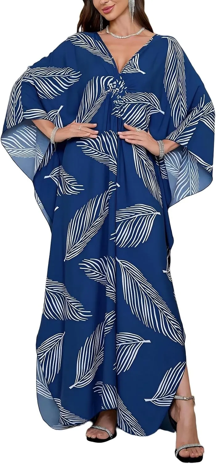IMAGEKOPE Kaftan Dresses for Women Plus Size V-Neck Moo Moos Batwing Kaftan Beach Dress Bathing Suit Cover-Up Loungewear