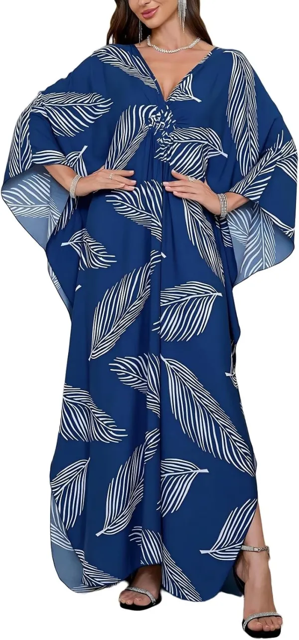 IMAGEKOPE Kaftan Dresses for Women Plus Size V-Neck Moo Moos Batwing Kaftan Beach Dress Bathing Suit Cover-Up Loungewear