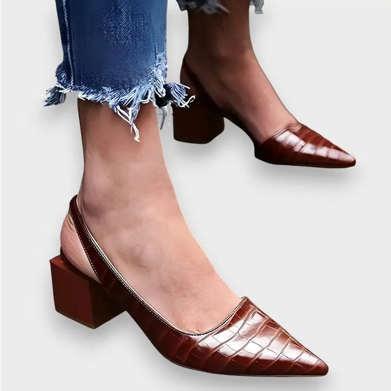 Patent Block Heel Pointed Toe Classic Pumps