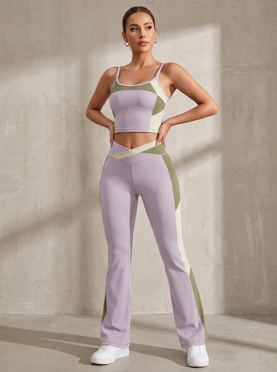 Colorblock Crossover Waist Flare Active Set