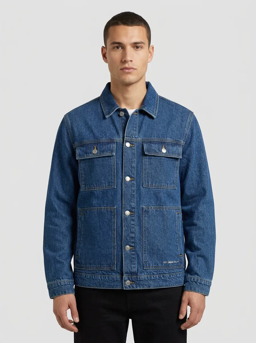 Men's Urban Style Blue Denim Printed Jacket
