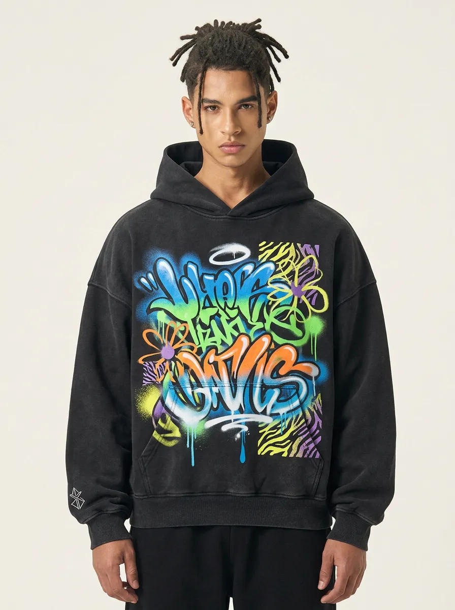 Unisex Canvas Graffiti Floral Graphic Hoodie