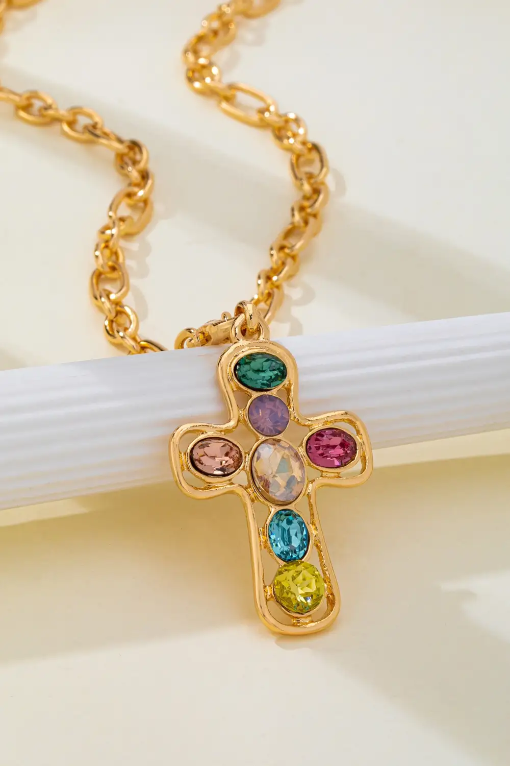 Multi Colored Crystal Cross Necklace