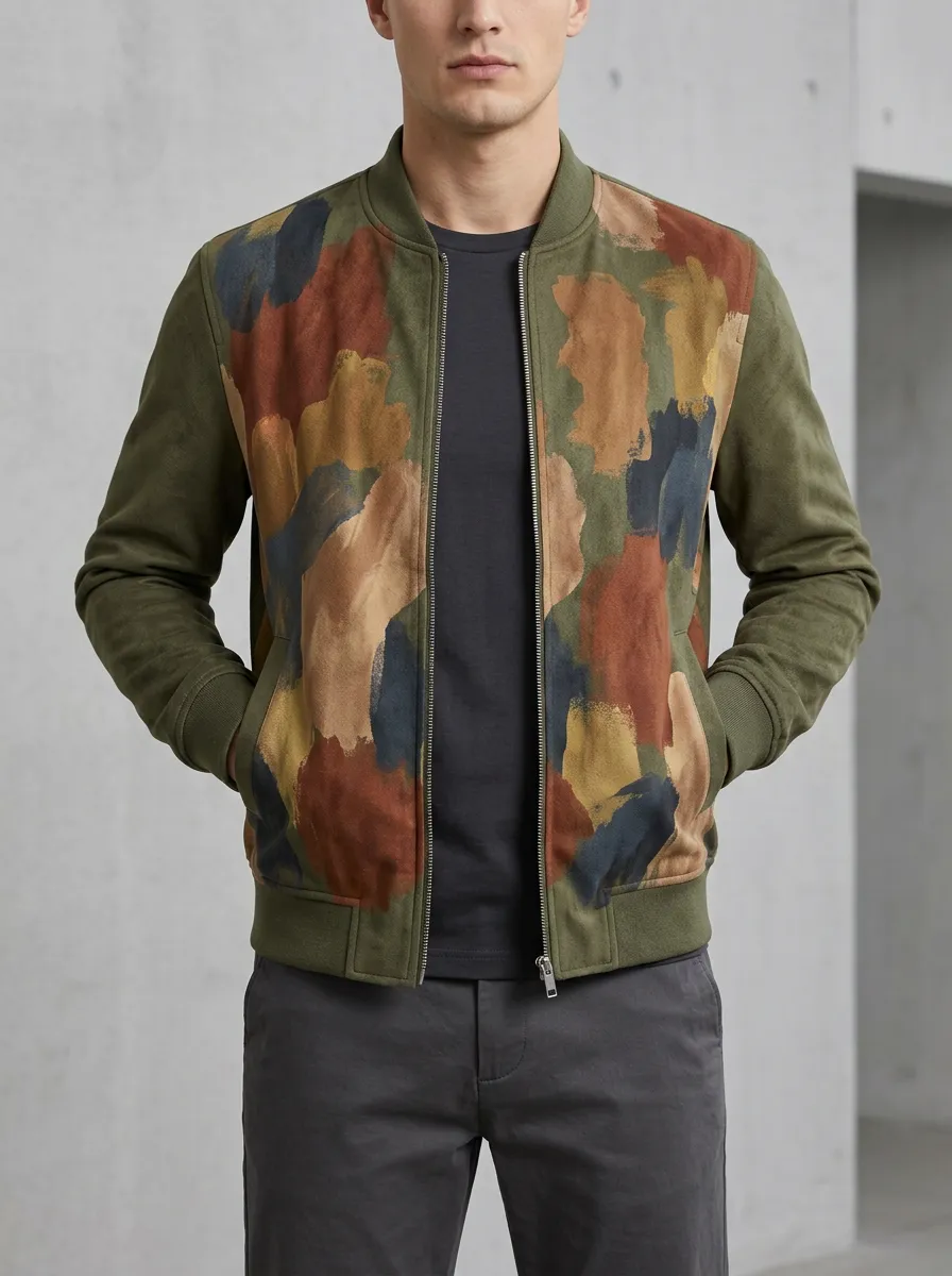 Abstract Print Welt Pockets Bomber Jacket