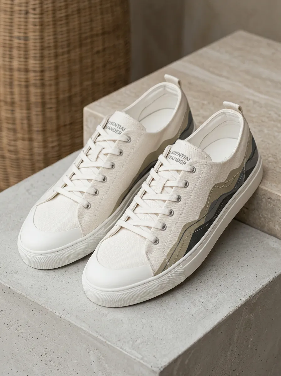 Paneled Wave Abstract Canvas Sneakers