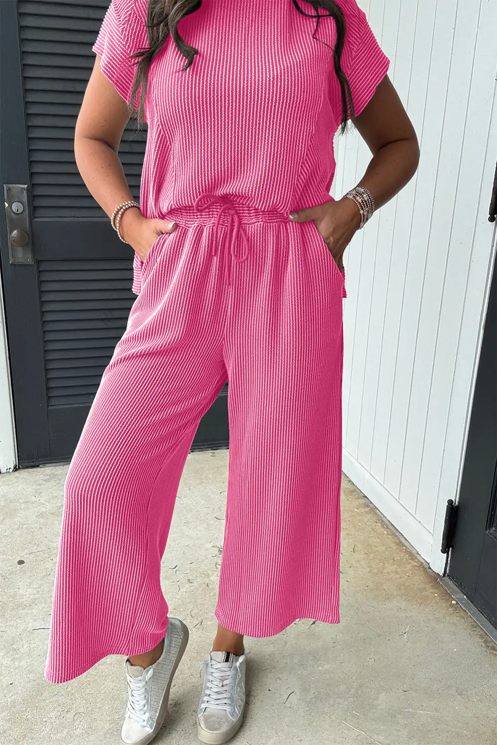 Solid Knit Relaxed Shorts Lounge Set