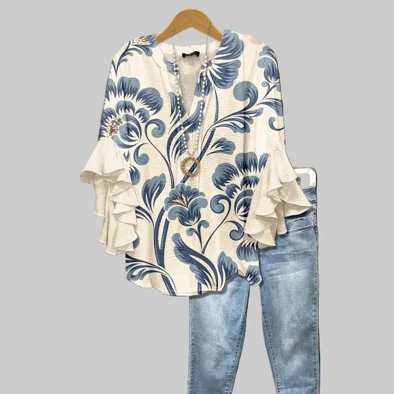 Floral Linen Blend Relaxed Blouse